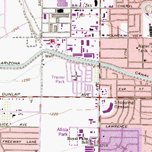Topographic Map of Royal Palm Travel Trailer and Mobile Home Park, AZ