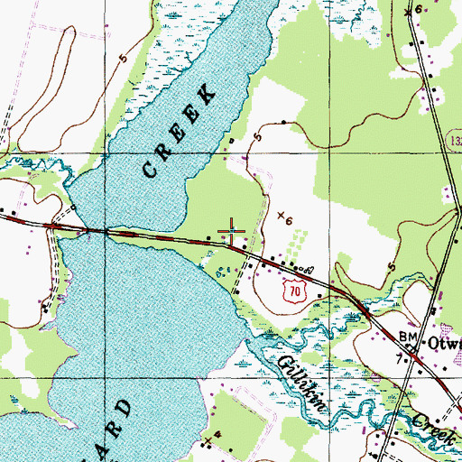 Topographic Map of Otway Free Will Baptist Church, NC