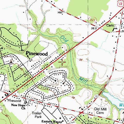 Topographic Map of Pinewood Presbyterian Church, NC
