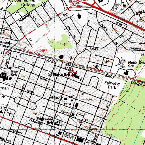 Topographic Map of Saint Marys Catholic Church, NC