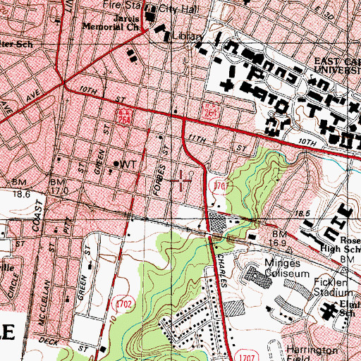 Topographic Map of South Greenville Church of Christ, NC