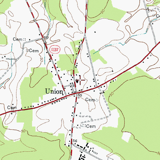 Topographic Map of Union Baptist Church, NC