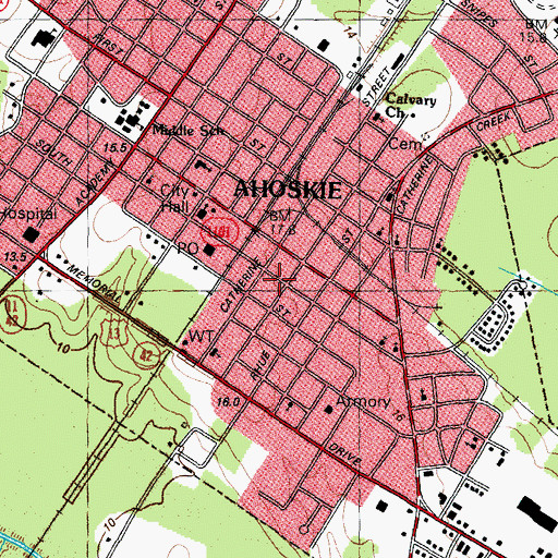 Topographic Map of Ahoskie Public Library, NC