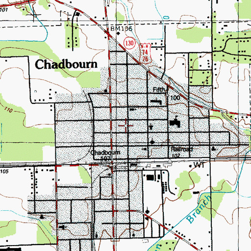 Topographic Map of Chadbourn Community Library, NC