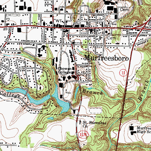 Topographic Map of Chowan University - Whitaker Library, NC