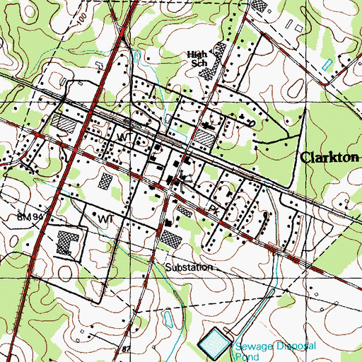 Topographic Map of Clarkton Public Library, NC