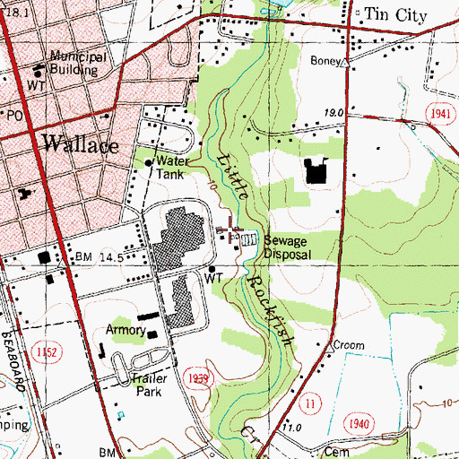 Topographic Map of Wallace Wastewater Treatment Plant Number 2, NC