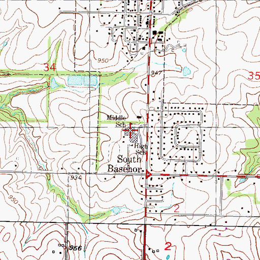 Topographic Map of Basehor - Linwood High School, KS