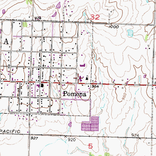 Topographic Map of West Franklin Unified School District Office, KS