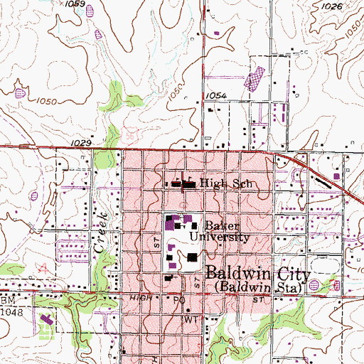 Topographic Map of Baldwin City Unified School District Office, KS