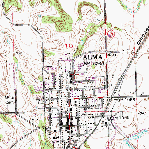 Topographic Map of Mill Creek Valley Unified School District Office, KS