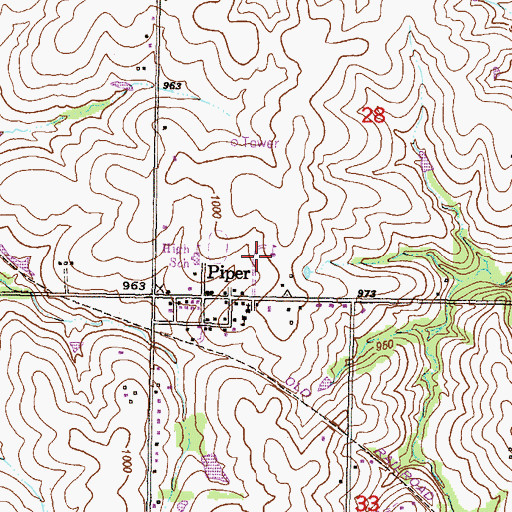 Topographic Map of Piper Unified School District Office, KS