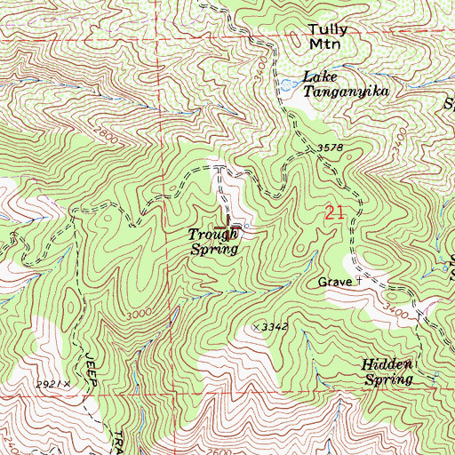 Topographic Map of Trough Spring, CA