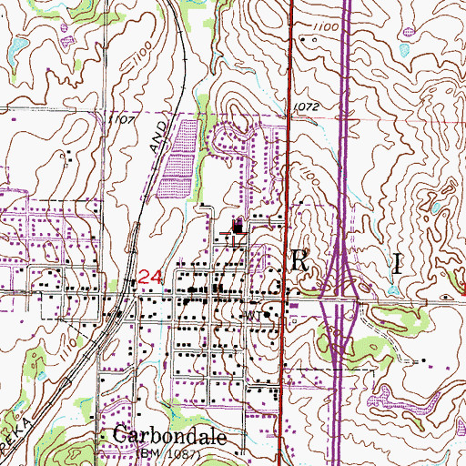 Topographic Map of Carbondale Attendance Center School, KS