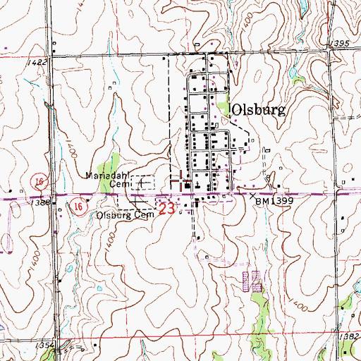 Topographic Map of Olsburg Elementary School, KS
