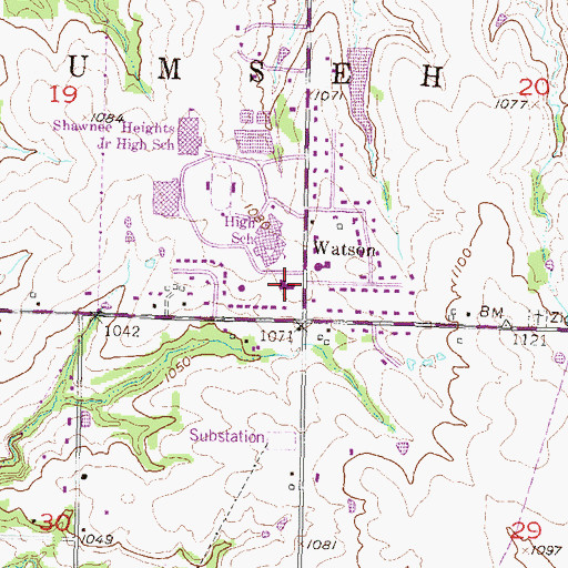 Topographic Map of Shawnee Heights Unified School District Central Administrative Office, KS