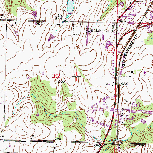 Topographic Map of De Soto Unified School District Offices, KS
