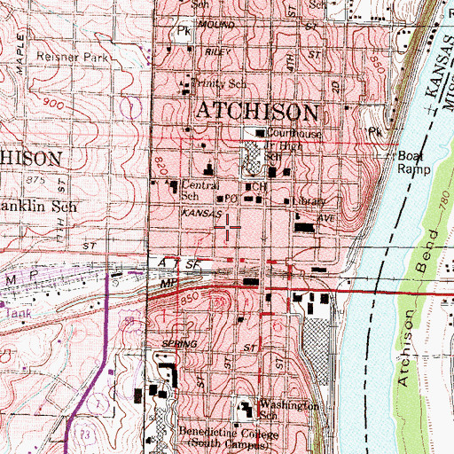 Topographic Map of Atchison Public Schools District Offices, KS