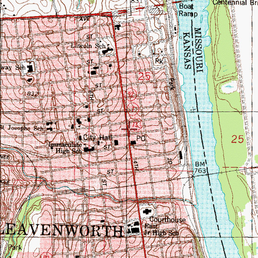 Topographic Map of Leavenworth Unified School District Offices, KS
