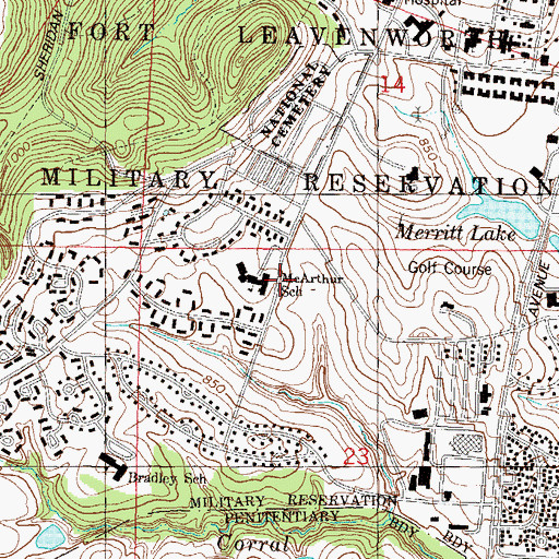 Topographic Map of Fort Leavenworth School District Offices, KS