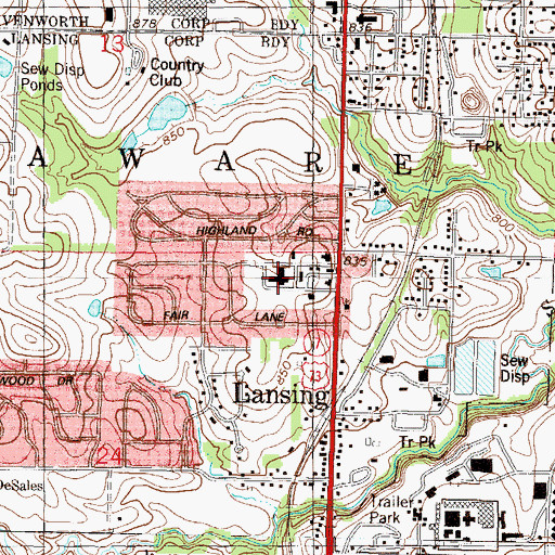 Topographic Map of Lansing Unified School District Administration Office, KS