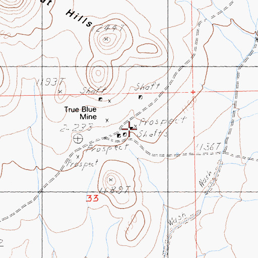 Topographic Map of True Blue Mine, CA