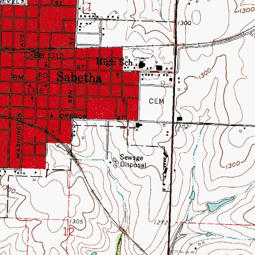 Topographic Map of Sabetha Wetmore Unified School District Central Office, KS