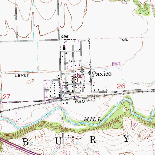 Topographic Map of Mill Creek Valley Middle School, KS