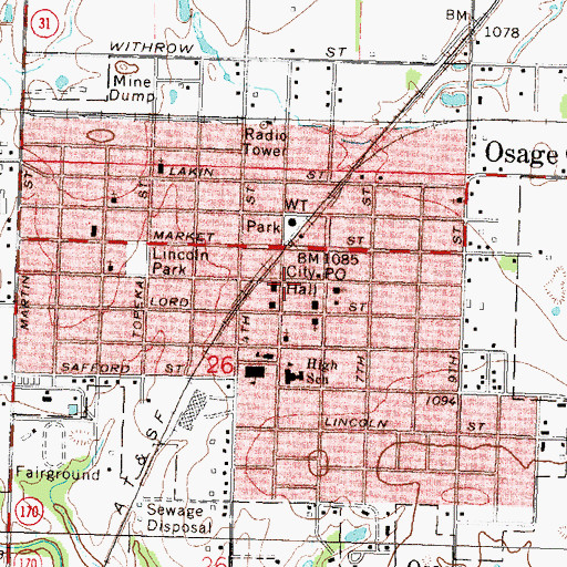 Topographic Map of Osage City Unified School District Office, KS