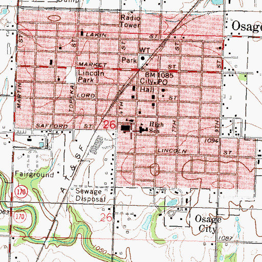 Topographic Map of Osage City Middle School, KS