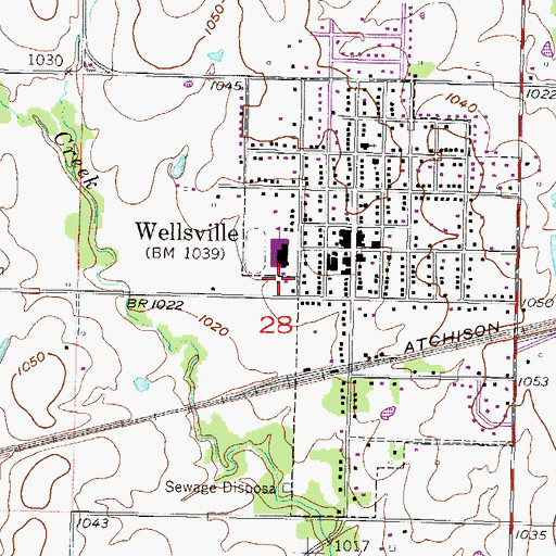 Topographic Map of Wellsville Middle School, KS