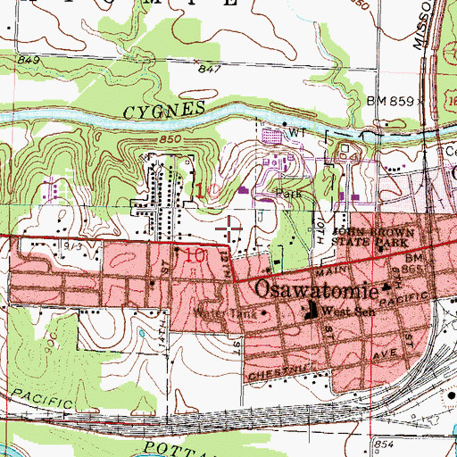 Topographic Map of Osawatomie Unified School District Office, KS