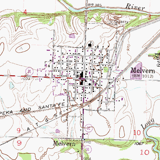 Topographic Map of Marais Des Cygnes Valley Unified School District Office, KS