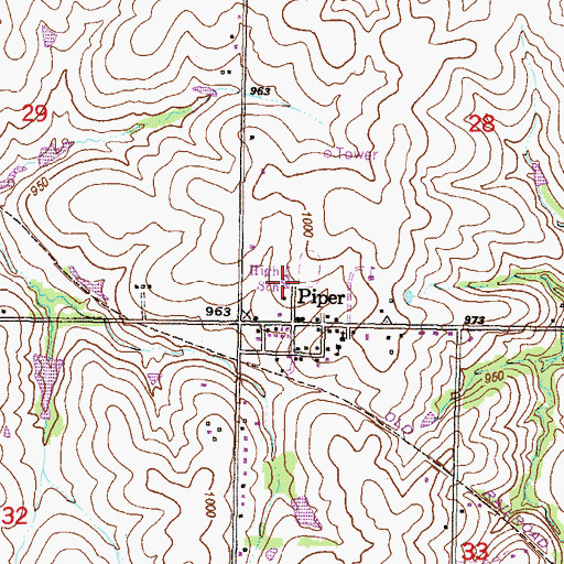 Topographic Map of Piper West Elementary School, KS