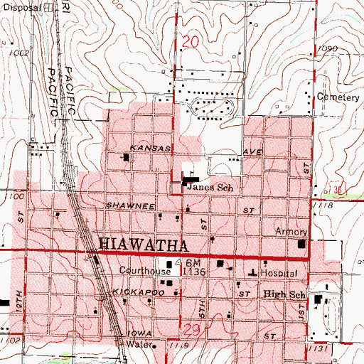 Topographic Map of Hiawatha Elementary School, KS