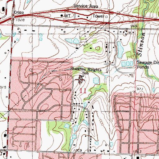 Topographic Map of Shawnee Heights Elementary School, KS