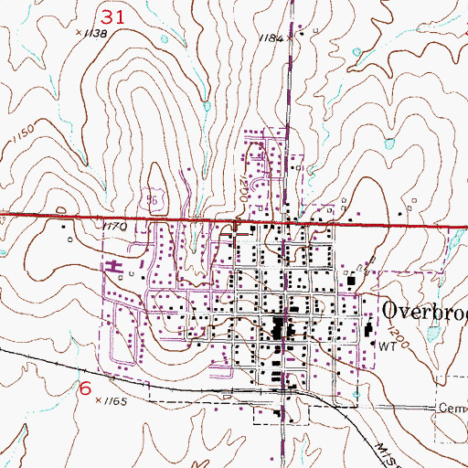 Topographic Map of Overbrook Attendance Center, KS