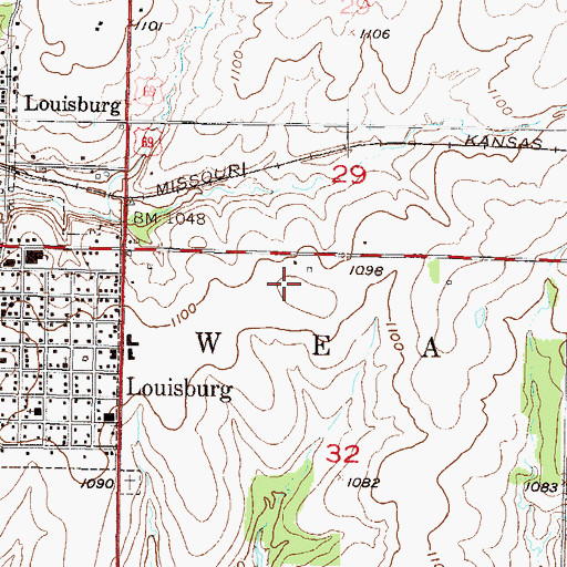 Topographic Map of Louisburg Middle School, KS