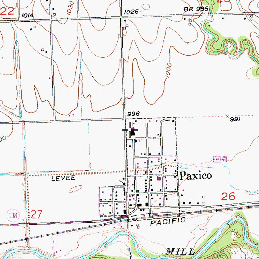 Topographic Map of Mill Creek Valley Junior High School, KS