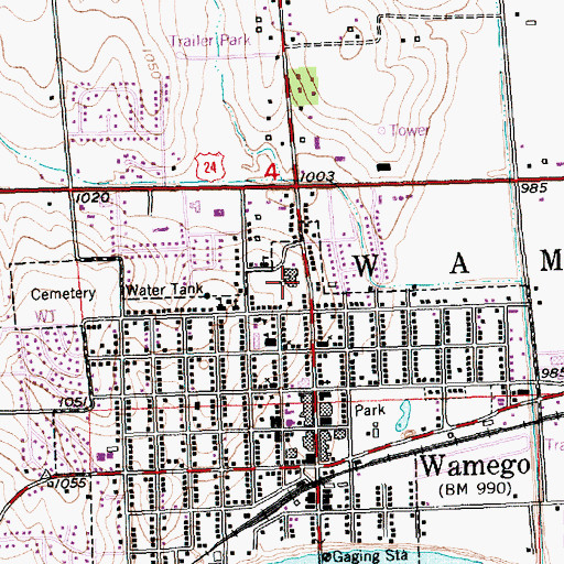 Topographic Map of Wamego High School, KS