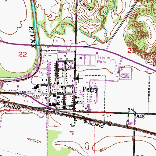 Topographic Map of Perry Elementary School, KS