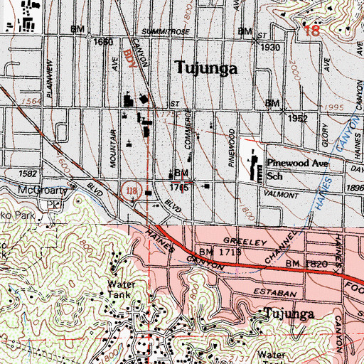 Topographic Map of Tujunga, CA