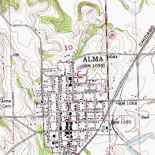 Topographic Map of Alma Grade School, KS