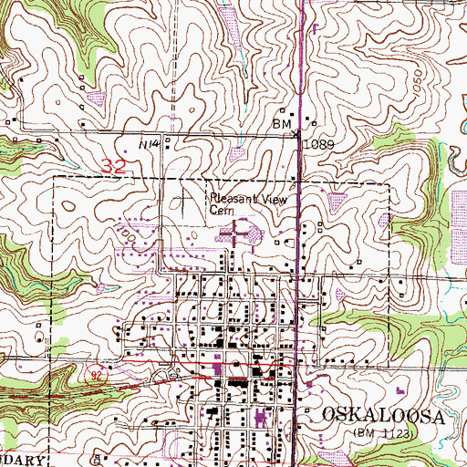 Topographic Map of Oskaloosa Middle School, KS