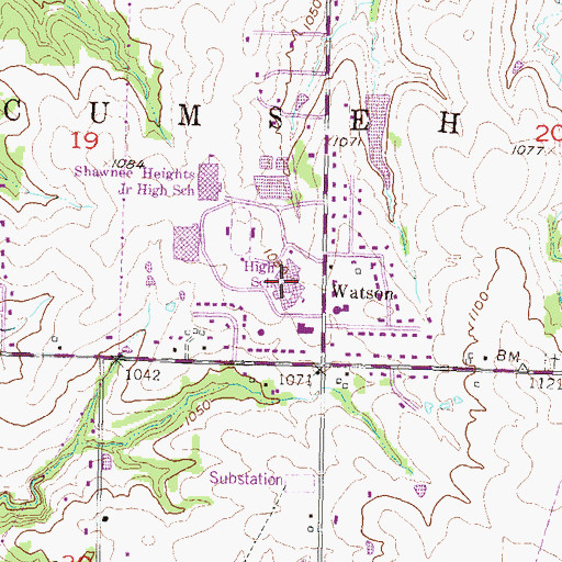 Topographic Map of Shawnee Heights Middle School, KS