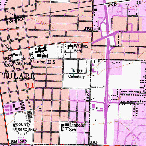 Topographic Map of Tulare Cemetery, CA