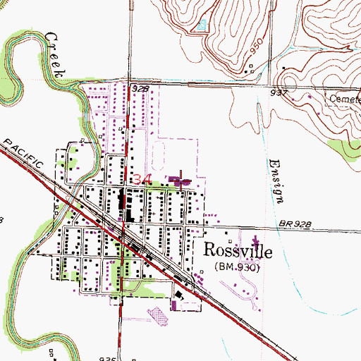 Topographic Map of Rossville Grade School, KS