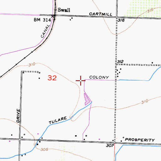 Topographic Map of Tulare Colony Ditch, CA