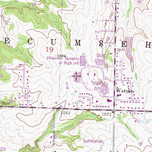 Topographic Map of Shawnee Heights High School, KS