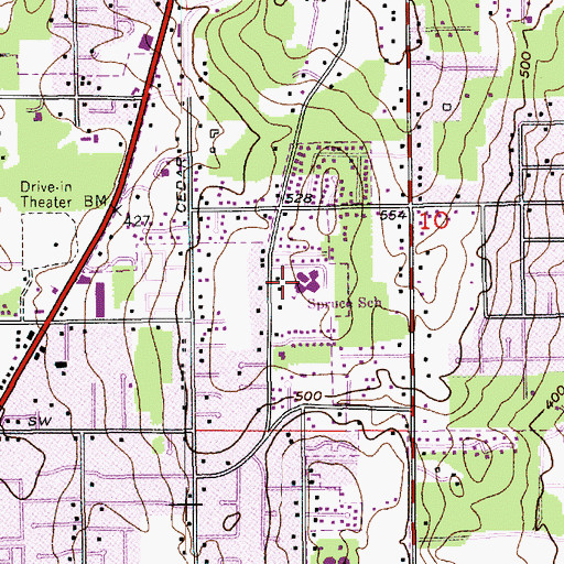 Topographic Map of Spruce Elementary School, WA
